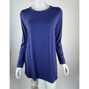 Eileen Fisher Jersey Tunic Top Women S‎ EUC Long Sleeve Stretch Round Neck Blue